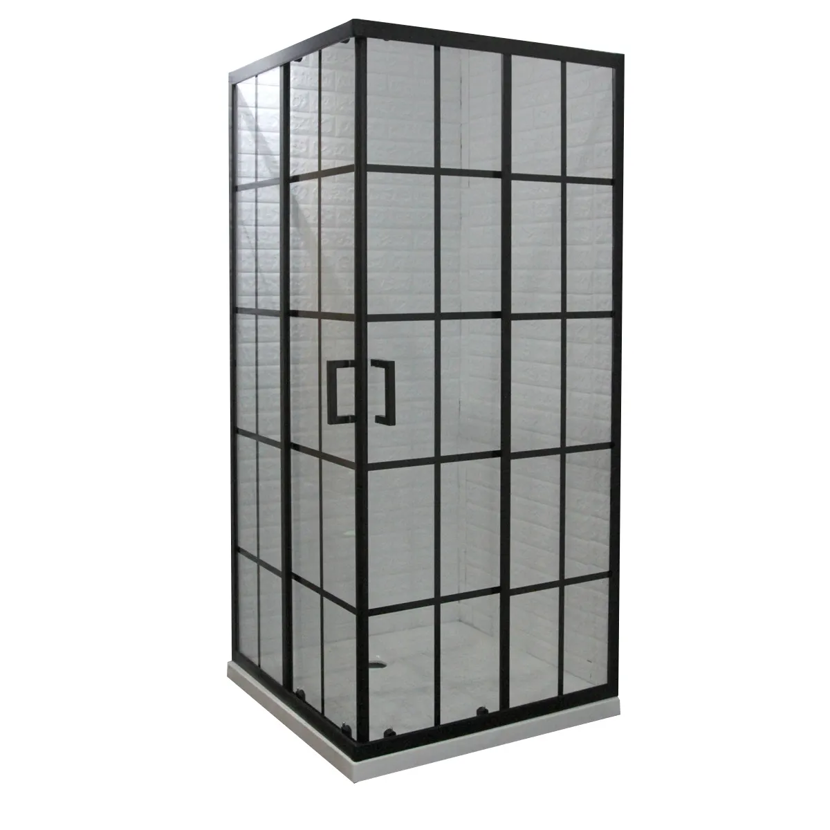 Corner 3 Panel Sliding Door Black Aluminum Framed Shower Enclosure