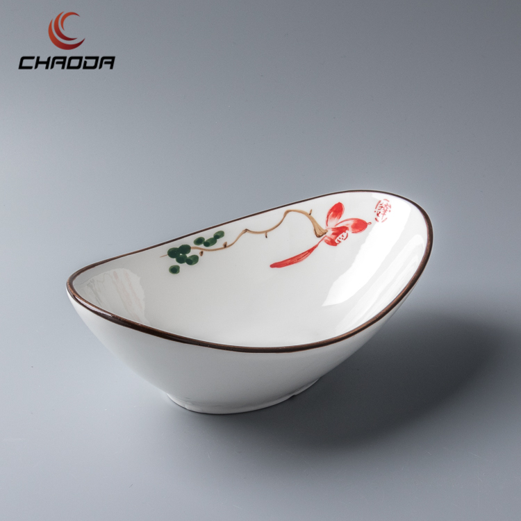 ChaoDa 8 inch Lotus series Long Oval Big Ceramic Rice bowl tableware Porcelain Slant bowl Large Ceramic Soup bowl for Food