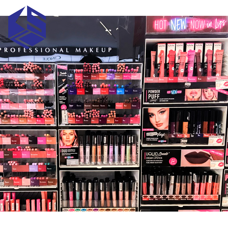 Top Selling Cosmetic Products Display Stand Wooden Lipstick Display Makeup Store Equipment for Wholesale