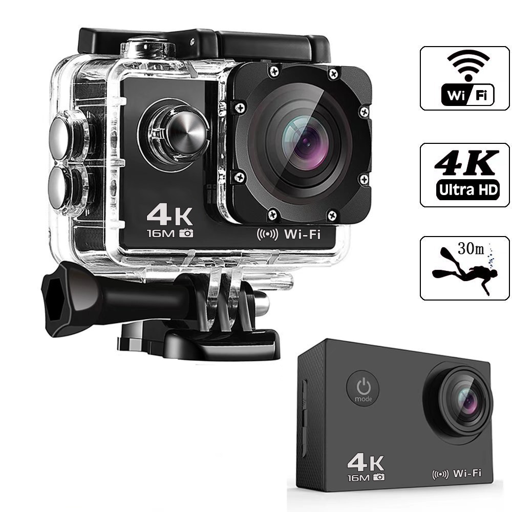 Amazon, хит продаж, Экшн-камера 16MP, 4K, WiFi, водонепроницаемая Спортивная камера, 170 градусов, 2 шт., аккумуляторная батарея