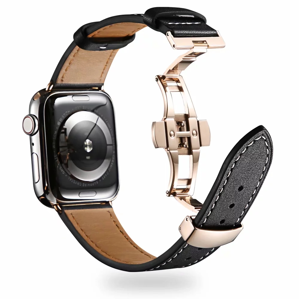 Ремешок для часов из натуральной кожи с застежкой-бабочкой для Apple iWatch 5
