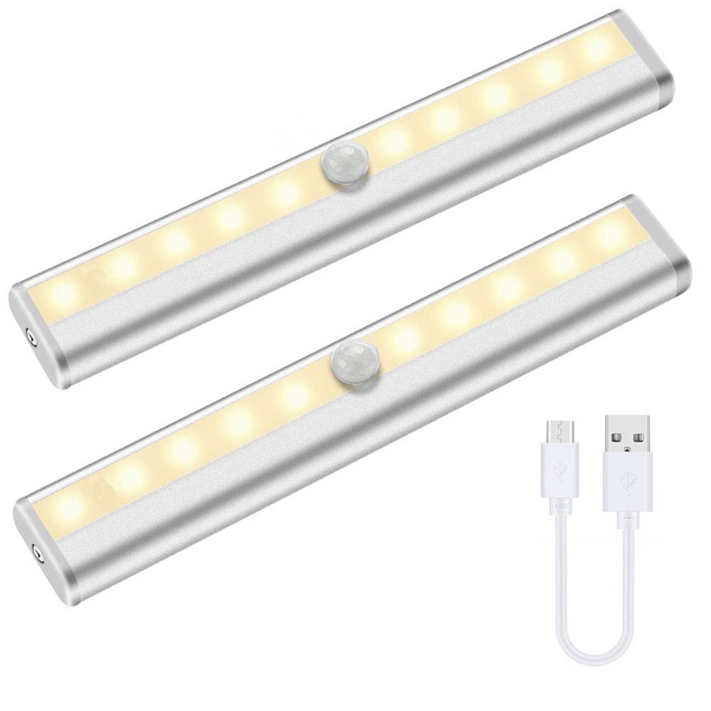 10 LED светильник для шкафа с датчиком движения светодиодный ночник USB беспроводной водонепроницаемый беспроводной лестничный шкаф датчик движения шкаф свет
