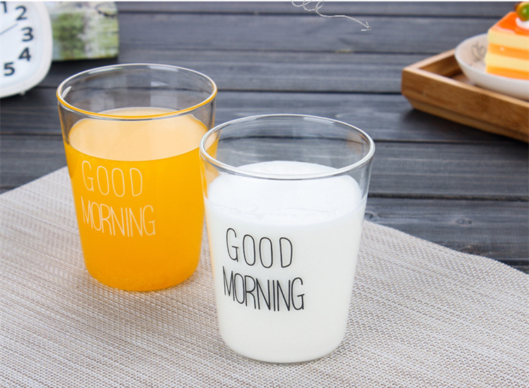 Стеклянная чашка для молока, сока с логотипом заказчика Good morning, 400 мл