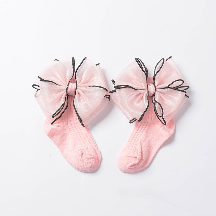 New cotton 1-8 years old Baby tube socks princess type girls organza butterfly children sock knee high fashion lace bow socks