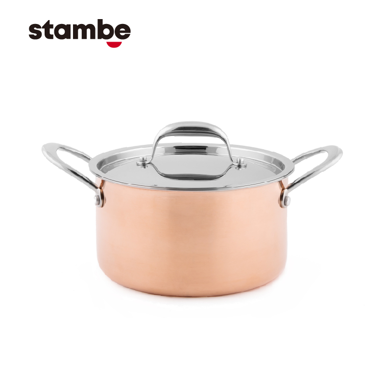 italian 22cm 3ply copper casserole stainless steel casserole with casted side handle