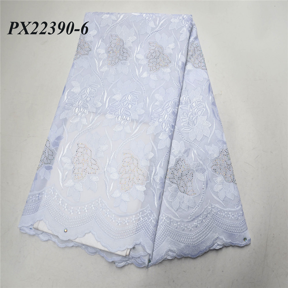 PX22390 качественная чистая белая вышитая кружевная ткань с камнями для вечеринки свадьбы Высококачественная швейцарская вуаль кружева