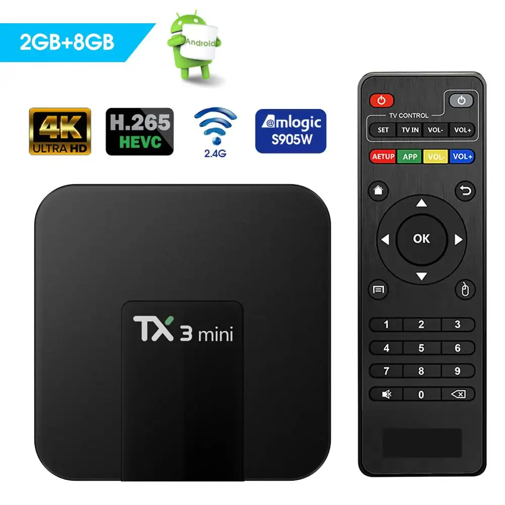 newest model Amlogic S905W tx3 mini with full hd video s905w smart tv box android 7.1 tv box for youtube video