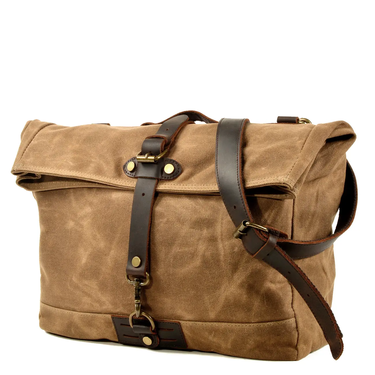 Vintage Waxed Canvas With Leather Vertical Messenger Briefcase Bag