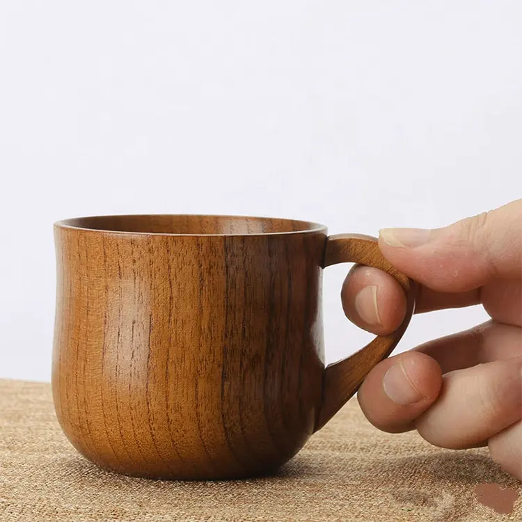 Original handmade Dark Natural Degradable Eco Bamboo Wood Water Cup with Handle