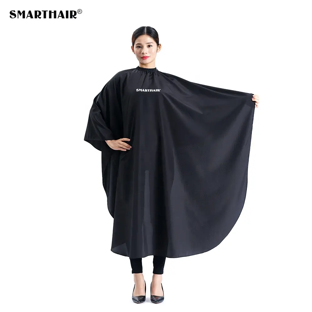 Black Customized Cartoon Wahl Barber Polyest Nylon Fabric Satin Hair Cut Cape Water Repellent For Barbershop Capes Material