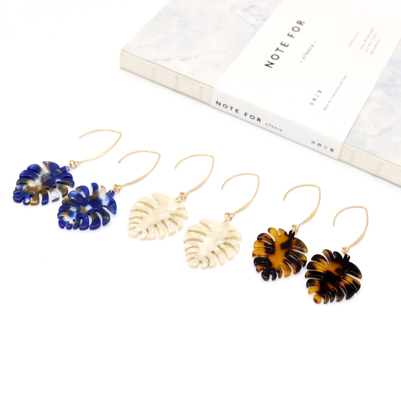 New Boho Palm Leaf Dangle Leopard Acrylic Earrings Dainty Resin Geometry Drop Acetate Earrings Beach Jewelry for Women