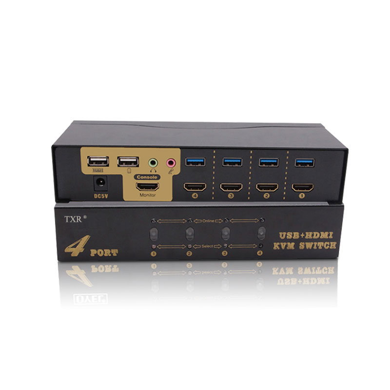 TXR 4K3D 4-портовый HD-MI мультимедиа KVM переключатель с пультом дистанционного управления и usb2.0, разрешение hd-mi kvm-кабели