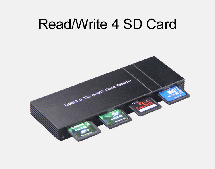 Несколько USB 3,0 алюминиевый SD кард-ридер Поддержка 4 карты в одно время
