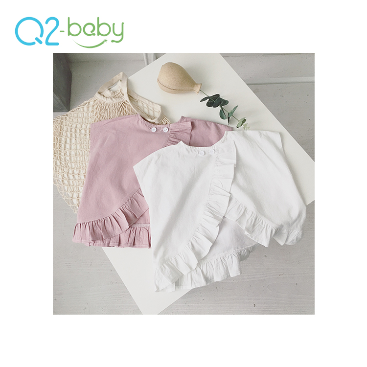 Q2-baby милые рубашки с оборками без воротника для малышей Летняя одежда Блузка для маленьких девочек