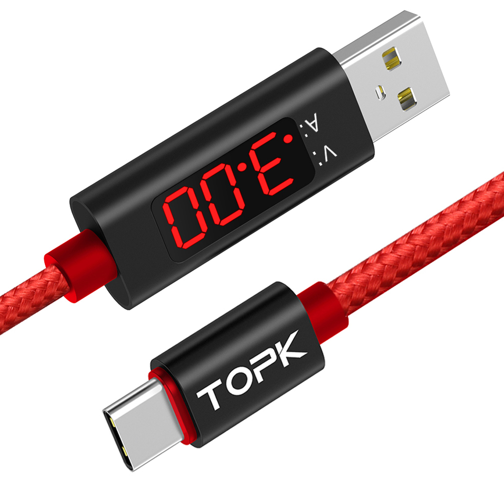 Бесплатная доставка TOPK AC27 1 м (3,3 фута) нейлоновый Плетеный ток дисплей USB Type C кабель