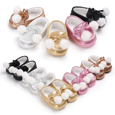Hao Baby Winter Girl Baby Plus Fluffy Hair Ball Warm Soft Bottom Baby Toddler Shoes