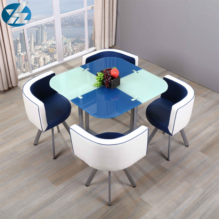 stainless steel furniture 4 seater glass table and chair