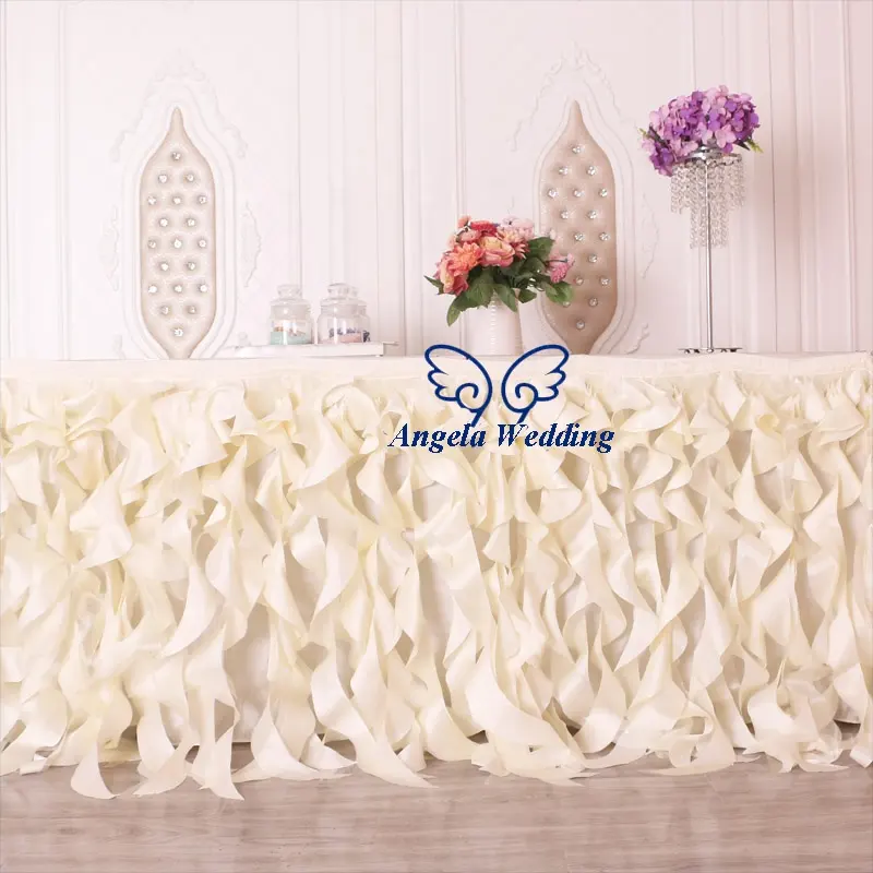 SK011B wedding dark ivory or cream taffeta and organza curly willow birthdat party 6ft rectangle banquet table skirt