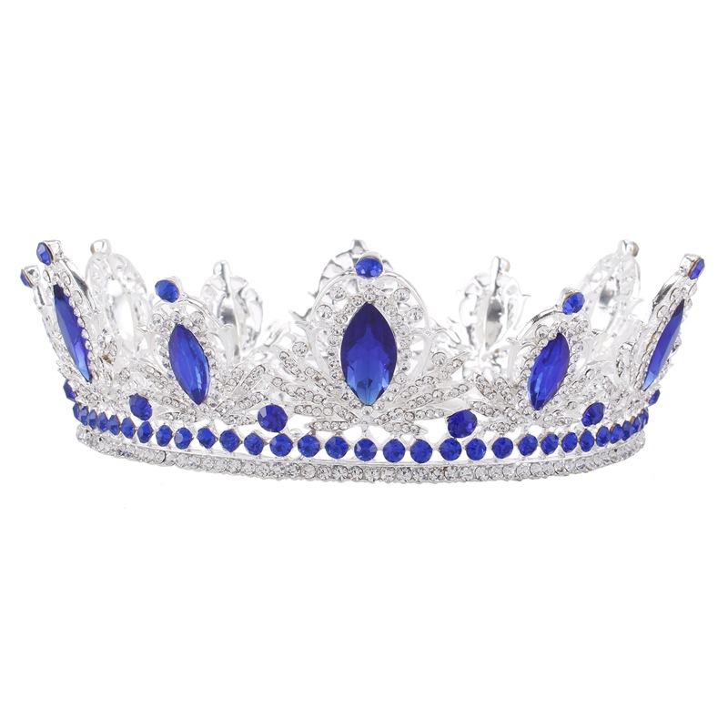Модные и роскошный синий кристалл серебро queen свадьба тиара невесты горный хрусталь Тиара большой круглый Королевский Тиара головной убор