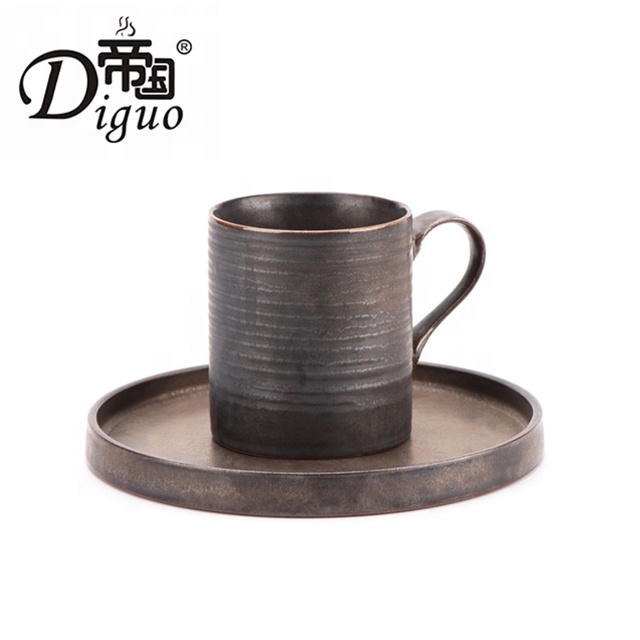 Кофейная чашка с блюдцем из черной глины Diguo 200 мл