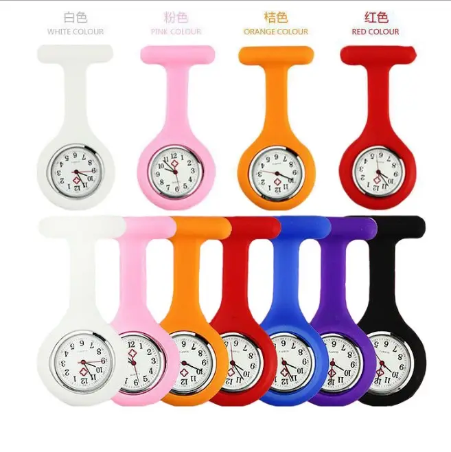 Silicon Colorful Pocket Watches Clip Nurse Watches with Clasp Silicone Nurse Watch