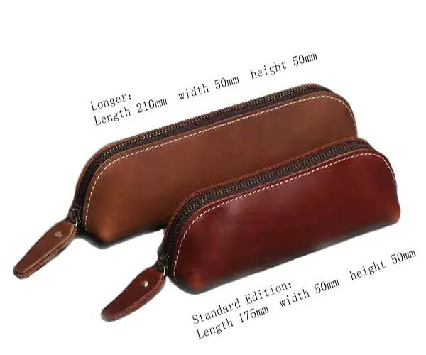 Leather pencil case longer big compartment crazy horse leather glasses pouch