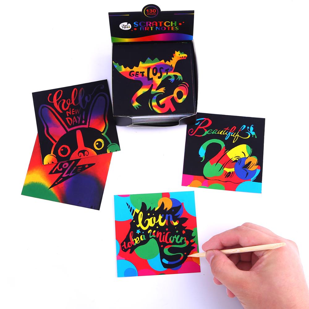 Scratch Art Notes набор с 130 листов с деревянным стилусом Радуга мини ноты царапины Волшебные ноты