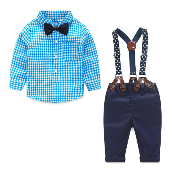 2019 Boys' Clothing Set Autumn And Winter Children's Harness Set Plaid Shirt Bib Two-Piece Set
