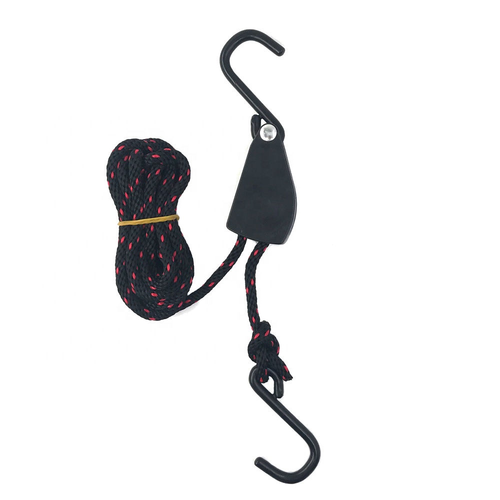 1/4 Inch 8 feet rope ratchet tie downs hangers with PP coated hooks, 68kgs 150lbs