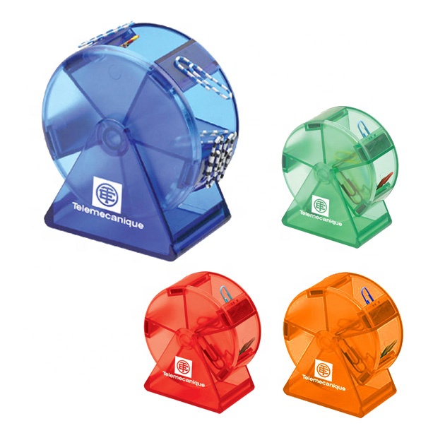 Circle see-through Plastic 5 slices sky wheel built in magnetic desk stand up stationery notepaper office paper clip dispenser