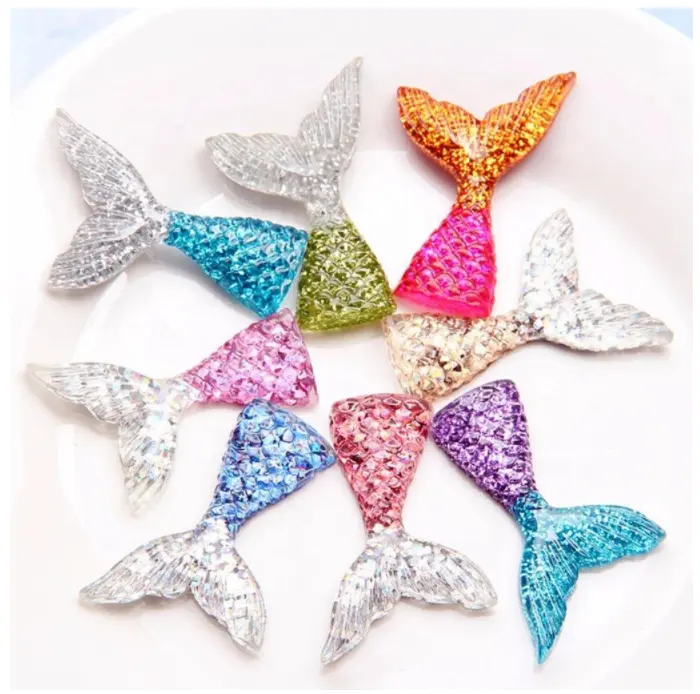 Mermaid Tail Slime Charms Resin Flatback, Mixed Color and Styles Multicolored Mermaid Tail Slime Beads