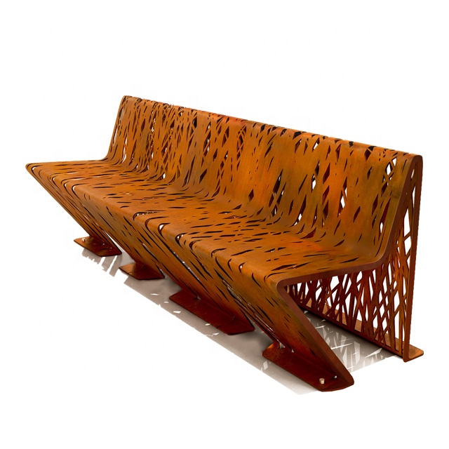 Скрещенная современная лазерная резка стальная скамья corten Steel rusted стальная скамейка для сада
