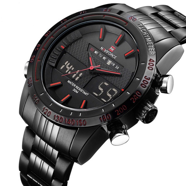 NAVIFORCE часы 9024 модные водонепроницаемые полностью стальные часы мужские наручные Цифровые кварцевые наручные часы с двойным дисплеем Relogio Masculino
