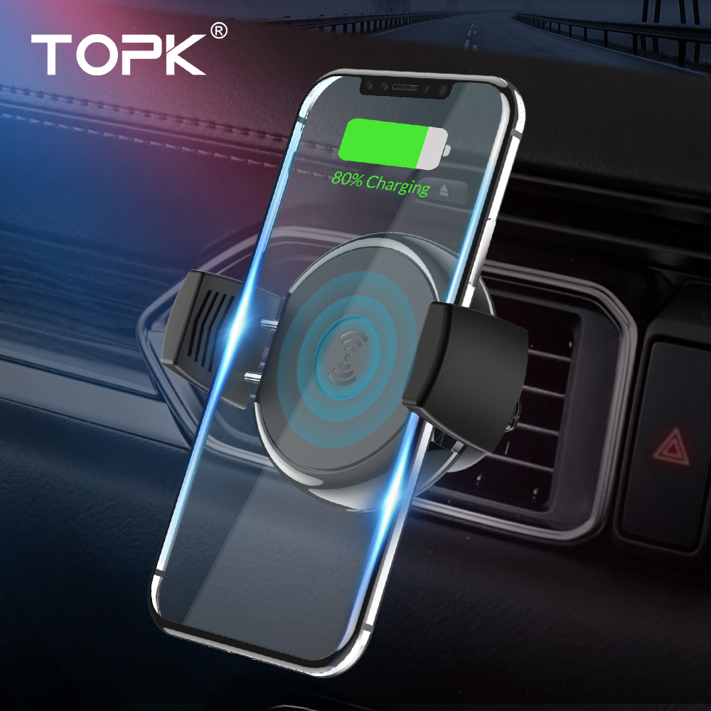 TOPK 10 Вт светодиодный сотовый телефон быстро Qi Беспроводное Автомобильное зарядное устройство Подставка