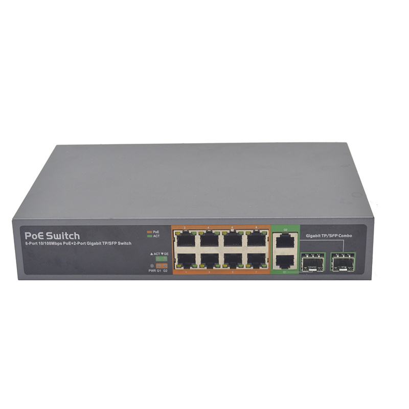 8-портовый коммутатор питания через Ethernet с 2 гигабитный коммутатор TP/для программирования в производственных условиях комбо-портами