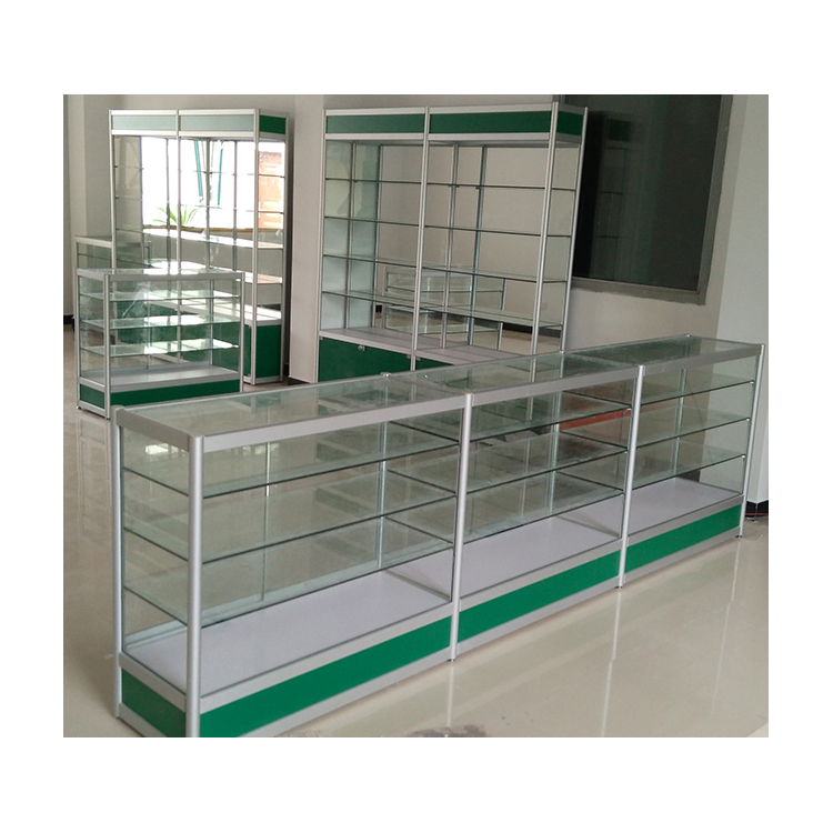 Simple elegant design silver metal frame lockable retail store display showcase