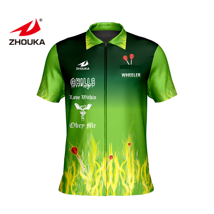 Dropship custom men's clothes sublimation dart shirts printing polo shirt darts jersey uniform with zipper for team