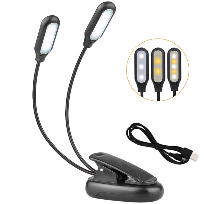 Eye-Care Night Reading Dual Arm перезаряжаемая книга свет гибкая gooseneck 10 Led Клип Музыка стенд свет