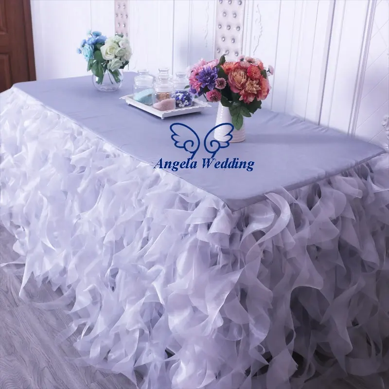 CL010A popular  silver grey organza curly willow table skirt or table cloth