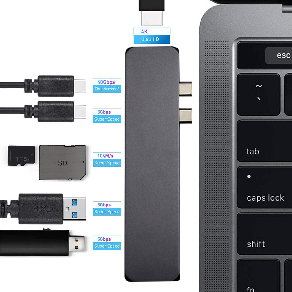 Тип C концентратор 7 in1 USB-C концентратор Dual Type-C Алюминиевый кард-ридер адаптер 4K HDMI для MacBook Pro