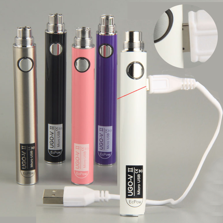 OEM 510 нить батареи перезаряжаемые USB Сквозной e-сигареты Vape ручка батареи 900 мА/ч, UGO-V II Vape батарея с USB кабелем