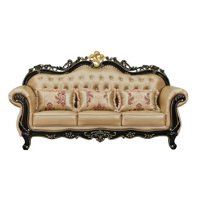Antique royal style real leather living room sofa sets