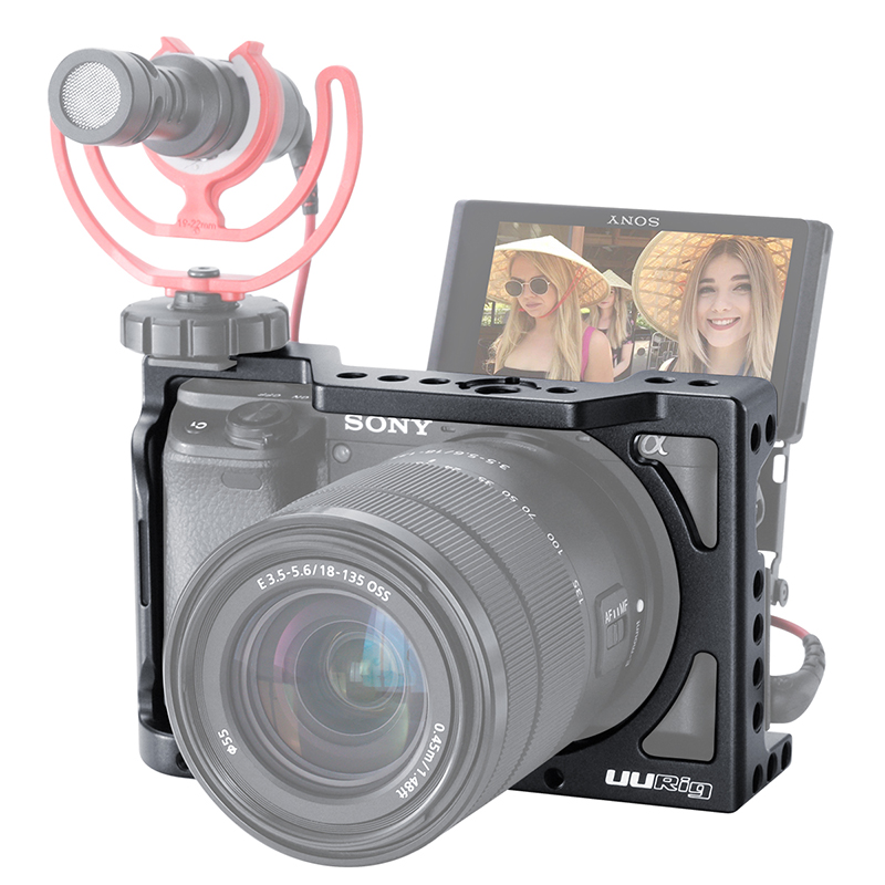 Uurig C-A6400 алюминиевая прочная Vlog камера в форме металлической птичьей клетки корпус чехол для Sony A6400 с холодным башмаком для микрофон Livestreaming