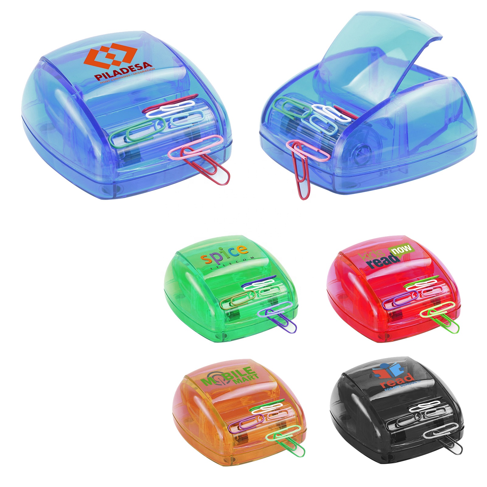 New mini cute stationery desktop flip-open built-in magnetic scroll bar transparent plastic document paper office clip dispenser