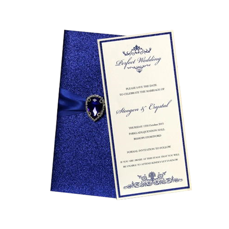 2019 High quality custom blue handmade luxury paper wedding invitation card