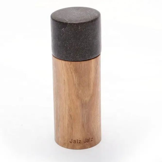Manual Operation Wood Pepper Mill and Wooden Salt Grinder with Black Marble Top