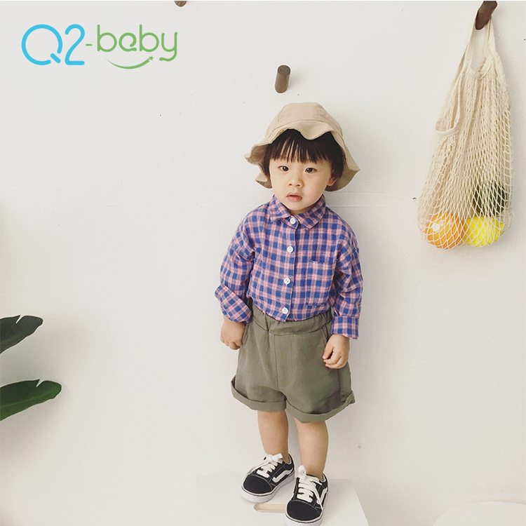 Q2-baby детская одежда для малышей Рубашка с длинными рукавами клетчатая детская блузка