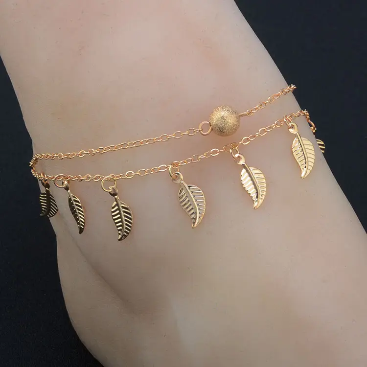 цвета: золотистый, серебристый бахромой маленькие листья двухслойные Винтаж кисточкой ножной браслет для девочек