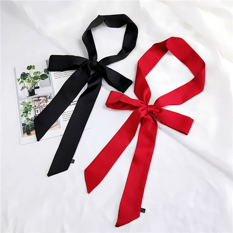 Cenrui Factory Direct Plain Color Twill Satin Scarf Tied Handle Bag Scarfs Narrow Silk Scarves