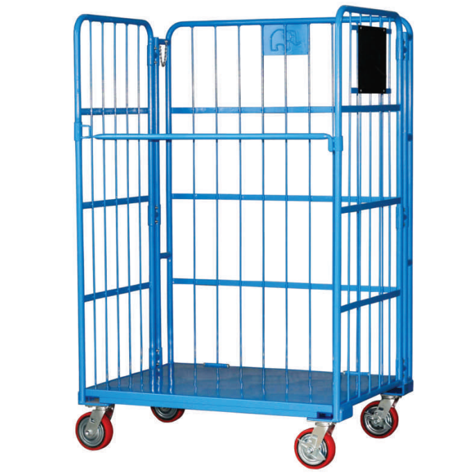 Warehouse trolley wire mesh roll storage container